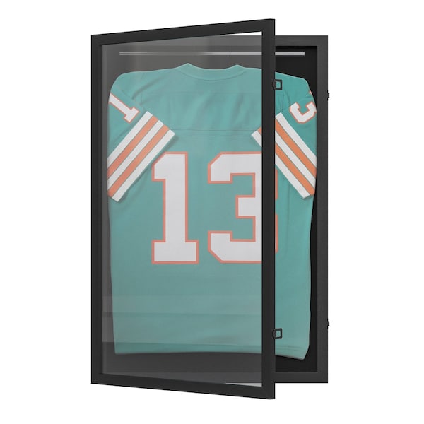 Flash Furniture Banks 24x36 Jersey Display Case with Solid Pine Wood Frame, UV Treated Acrylic Window, Velvet Backing Board, and Anti-Theft Lock in Black HMHD-23M099YBN-BLK-2436-GG - main